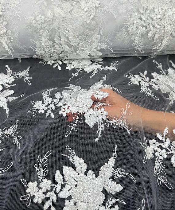 Embroidered White Lace Fabric With Sequins, White Floral Lace by the Yard, Sequin Tulle White Bridal Lace for Wedding Gown Veil Bridal Dress - Etsy Embroidered White Lace Fabric With Sequins, White Floral Lace by the Yard, Sequin Tulle White Bridal Lace for Wedding Gown Veil Bridal Dress - Etsy