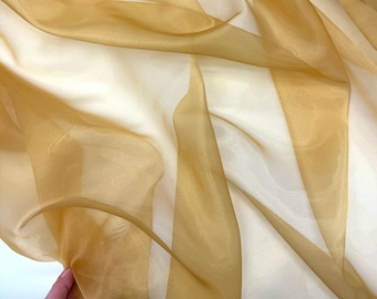 Gold Crystal Organza Fabric by the Yard – Sheer Sparkle Fabric for Wedding Decor, Gowns, Draping & Crafts (60" Wide, Champagne Gold)