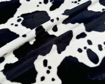 Black and White Velboa Faux Fur Cow Animal Print Fabric by the Yard, Cow Print Fur Fabric for Upholstery, Pillow Covers, Costumes, Toys