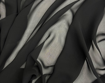 Black Chiffon Fabric By The Yard, Black Silky Chiffon Fabric, High Quality Black Sheer Fabric for Garments, Decoration, Crafts