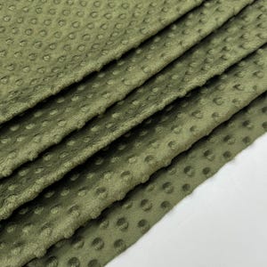 Olive Minky Dot Fleece Fabric by the Yard, Olive Dimple Dot Minkee Fabric, Olive Plush Fabric for Blankets, Pillow Covers, Baby Blanket