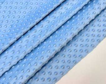 Baby Blue Minky Dot Fleece Fabric by the Yard, Dimple Dot Minkee Fabric, Baby Blue Plush Fabric for Blankets, Pillow Covers, Baby Blanket