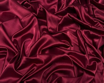 Burgundy Silky Stretch Satin Fabric by the Yard, Burgundy Stretch Charmeuse Fabric for Wedding Gowns, Bridesmaid Dresses, Silky Dress