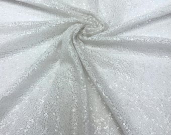 White Sequin Fabric by the Yard, Glitz Full White Sequins on Mesh Fabric, Sequin Fabric for Bridal Dress, Sequin Dress, Wedding Decoration