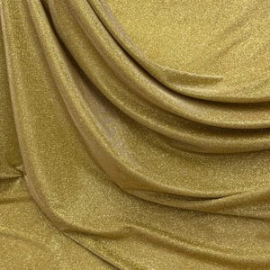 Gold Metallic Lurex Glitter Fabric, Gold Glitter Spandex Knit Fabric by the Yard, Sparkle Gold Shimmer Fabric for Evening Gowns, Backdrops