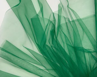 Green Tulle Fabric by the Yard, Extra Soft and Matte Italian Tulle 63" Wide, Kelly Green Tulle Mesh Fabric for Veils, Tutu Dress, Gowns