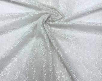 White Sparkle Sequin Fabric – Stretch Mesh Sequins by Yard for Bridal Dress, Stage Wear, Kimonos & Table Décor