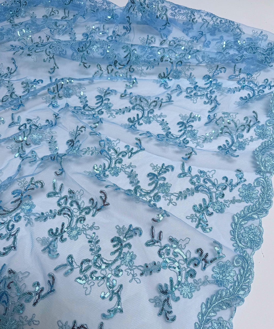 Baby Blue Floral Lace by the Yard Embroidered Light Blue Lace Fabric ...