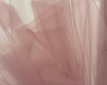 Blush Tulle Fabric by the Yard, Extra Soft and Matte Italian Tulle 63" Wide, Dusty Rose Tulle Mesh Fabric for Veils, Tutu Dress, Gowns