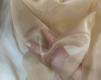 Light Gold Organza Fabric by the Yard – Champagne Crystal Sheer Fabric 60" Wide for Wedding Gowns, Veils, Draping & Party Decor
