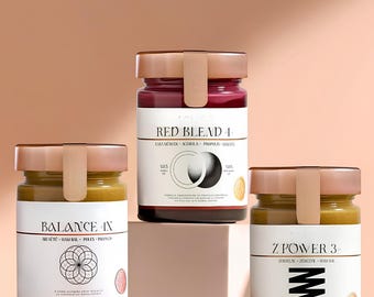 Set di superfood Fatma Gourmet Winter Shield Pro con miele grezzo / Pappa reale, propoli, polline d'api, sambuco, zenzero e curcuma