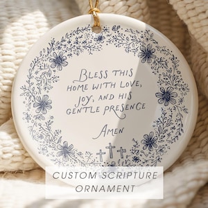 Custom Prayer Floral Scripture Ceramic Ornament | Religious Scripture Decoration