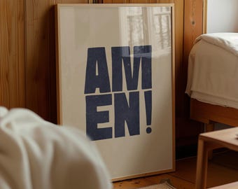 Retro AMEN Christian Print, Bold Bible Verse Wall Art (Digital Download)