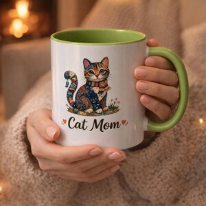 Patchwork Cat Mug - Cute Cat Lover Gift - Cottagecore Coffee Mug - Cat Mom Gift - Ceramic Cat Mug - Cozy Cat Tea Cup - Gift for Cat Lover