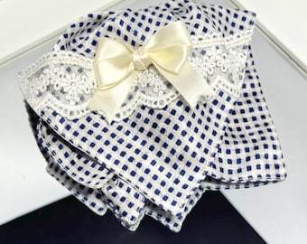 Elegant Bow Trim Silk Square Scrunchie with Lace Details