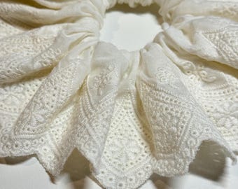 Luxury White Embroidered Lace Hair Tie - Boho Chic Cotton Scrunchie
