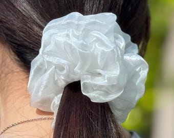 White Pearlescent Mesh Scrunchie