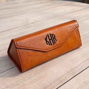Personalized Genuine Leather Glasses Case | Foldable Suede-Lined | Hard Triangular Protective Sunglasses Holder
