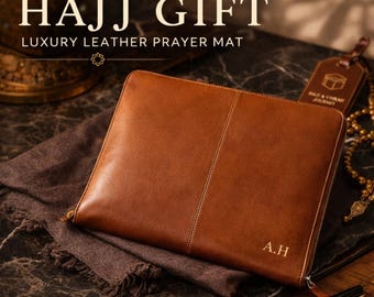 Tapete de oração personalizado de luxo em couro, pasta para Hajj, Umrah, viagem, Janamaz, presente muçulmano para homens e mulheres.