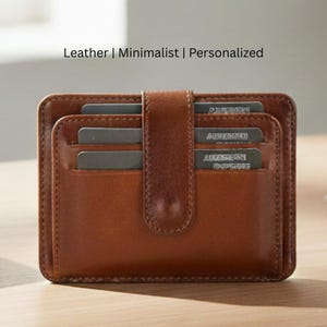Leather Card Holder | Slim Minimalist Wallet | Dual ID Windows | Personalized Gift for Men & Women