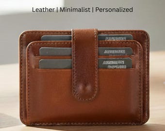 Leather Card Holder | Slim Minimalist Wallet | Dual ID Windows | Personalized Gift for Men & Women