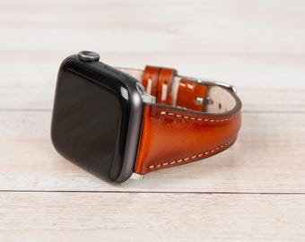 Correa de cuero personalizada para Apple Watch, hecha a mano, con grabado personalizado, de grano completo, ideal como regalo para hombres y mujeres.