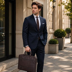 Full Grain Leather Travel Briefcase, RFID Laptop Bag 14" and 16 ", Luggage Sleeve