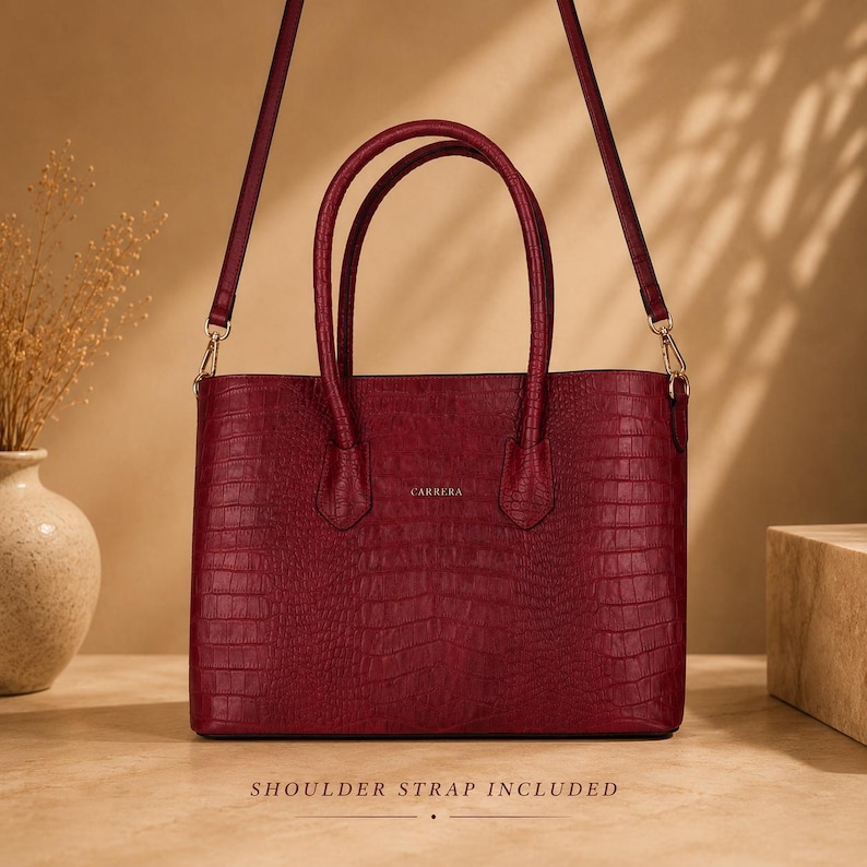 Luxury leather tote bag with detachable shoulder strap included