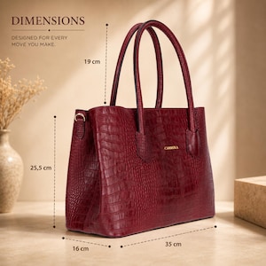 Croco leather women work tote bag dimensions and size details