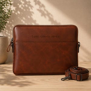 Gepersonaliseerde leren laptophoes met riem, MacBook-hoes 14-16 inch, afstudeercadeau