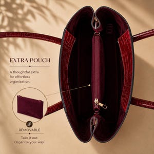 Luxury tote bag with removable matching leather organizer pouch