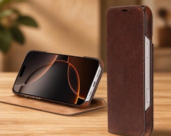 Personligt läderfodral för iPhone 17 16-serien, Folio-korthållare, presentfodral