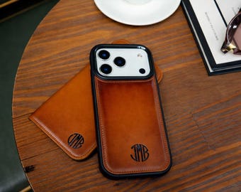 Leather iPhone Wallet Case, Personalized Detachable 17 16 15 Cover, Magnetic RFID Folio Case