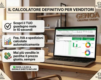 Calcolatore Prezzo e Margine Netto Reale | Foglio Excel Google Sheets | Vinted Etsy Amazon eBay Wallapop Shopify