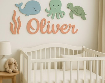 Personalized Under The Sea Wooden Name Sign, Ocean Nursery Decor