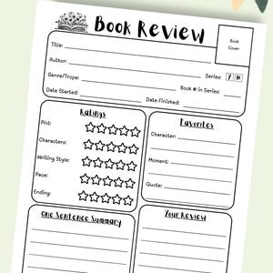 Printable Book Review Template: Reading Journal Page (PDF Download)