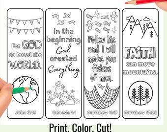 Bible Verse Coloring Bookmarks: Christian Scripture, Sunday School Activity (Digital Download)