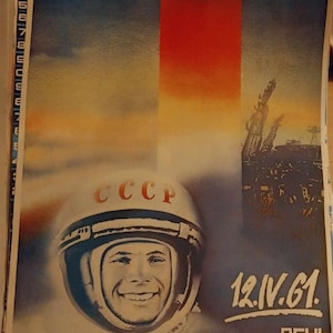 1961 Space Cultural Cosmonaut Gagarin USSR Hero Portrait Poster Print
