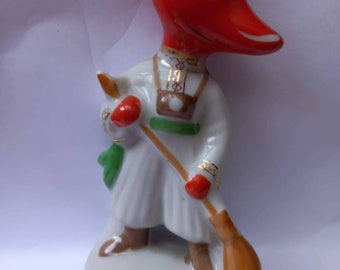 propaganda posters 60s Vintage porcelain figurine Pepper with Broom 1960s USSR Baranovsky Porcelain Factory rare collectible Ukraine