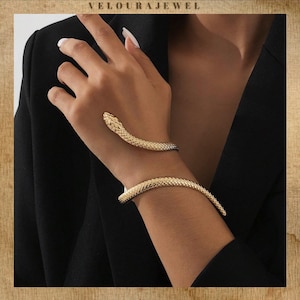 Gold Snake Cuff Bracelet, Adjustable Serpent Arm Bangle, Gothic Statement Jewelry, Minimalist Fashion Accessory For Women, Gift For Her