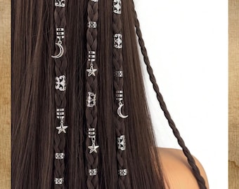 星と月の組み合わせのドレッドロックヘアビーズジュエリー、ヘアリングアクセサリー35個、女の子と女性へのギフト、ハロウィンギフト、彼女へのギフト