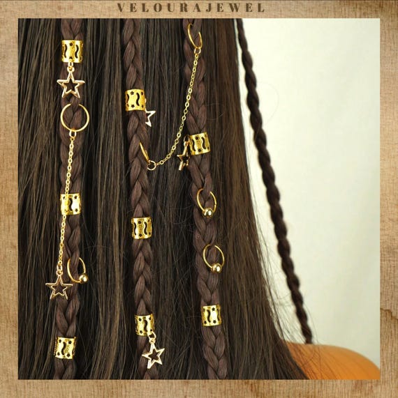 30pcs Star Tassel Hair Rings, Gold Braid Dreadlock Charms  display picture 2