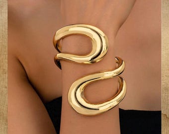 Oversized Gold Cuff Bracelet, Bold Sculptural Bangle For Women, Statement Metal Jewelry, Gift for Women, Gift For Her