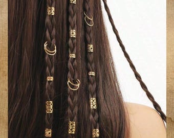 ゴールドヘアリングセット、80個の調節可能なドレッドロックビーズ、編み込みやロックススタイリング用、女性へのギフト、ファッションジュエリー、彼女へのギフト
