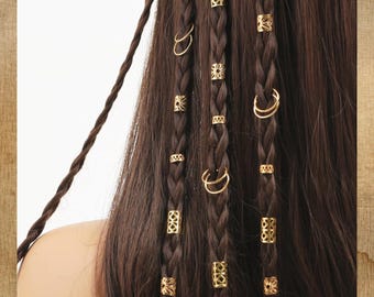 80個入りゴールドヘアリングセット（編み込み・ドレッドヘア用）、調節可能なヘアリング、女性用ボヘミアンフェスティバルヘアアクセサリー＆ジュエリー、彼女へのギフト