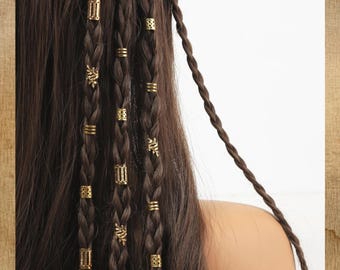 40個のゴールドヘアブレイドリング、女性と女の子のアクセサリー、ファッションジュエリー、女性用ヘアリング、彼女へのギフト、ミックス調節可能なヘアカフス