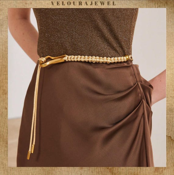 fancy gold belts for dresses Amabro Gold Belts For Women Rhinestone Chain Elastic Skinny Waist Fashion Crystal Rope Stretch Belts For Dresses at Amazon Women's Clothing store