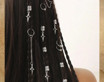 Silver Dreadlock Hair Jewelry Set, 30 Pcs Star Tassel Beads Rings For Braids Locs Twists, Festival Boho Hairstyle Accessories, Gift For Her