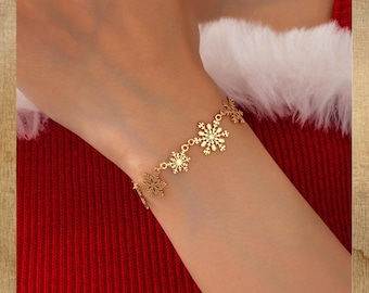 Gold Schneeflocke Armband, Winter Kettenglied Schmuck für Frauen, Minimalist Urlaub Zubehör, Geschenk für sie