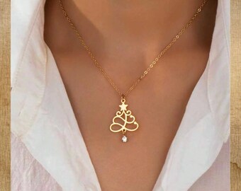 Gold Christmas Tree Necklace, Minimalist Holiday Pendant Jewelry, Stainless Steel Chain, Winter Festive, Gift For Her